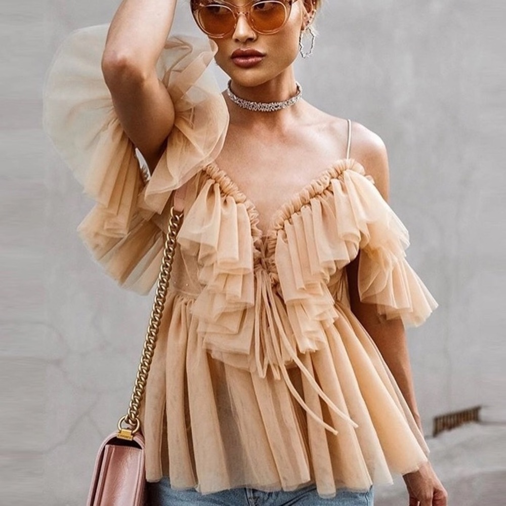 Nude Tulle Ruffle Top
